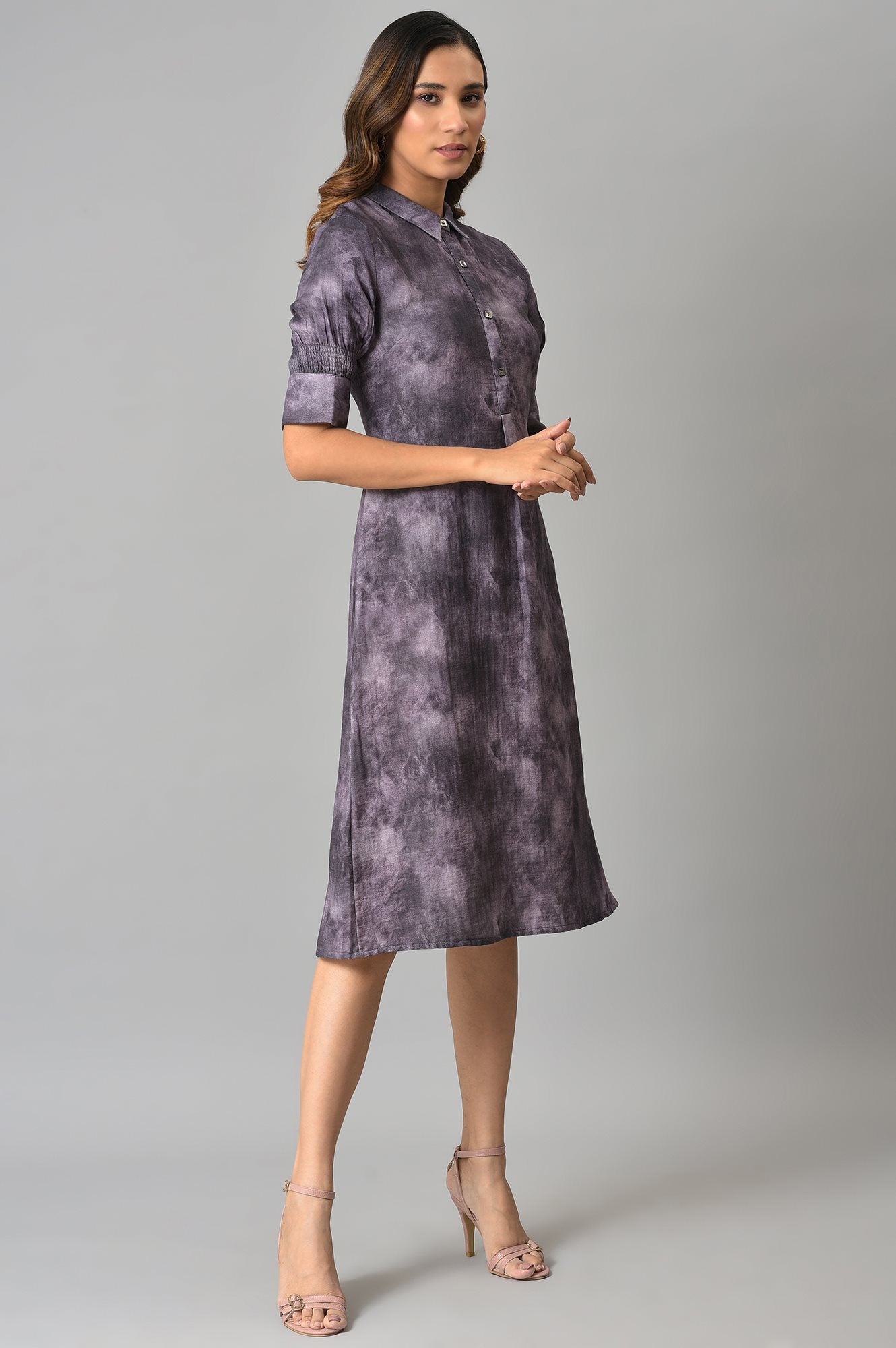 W for Woman Purple Floral Printed Vaccy Dress