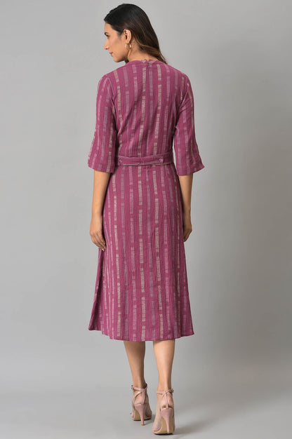 W for Woman Purple Geometric Print Cross Hatch Belt Dress