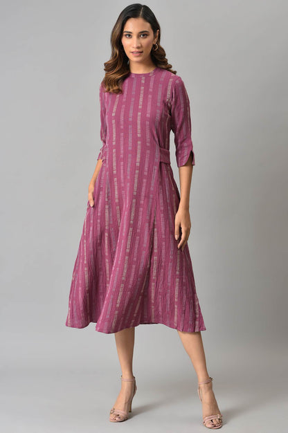 W for Woman Purple Geometric Print Cross Hatch Belt Dress