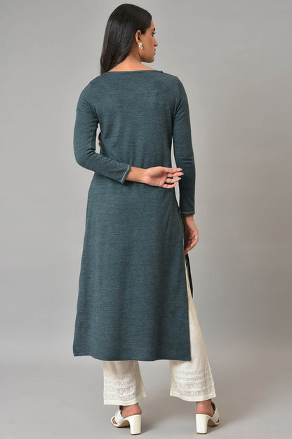 W for Woman Blue Embroidered Plus Size Winter kurta