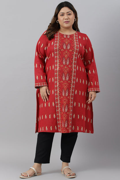 W for Woman Red Paisley Printed Plus Size Winter kurta