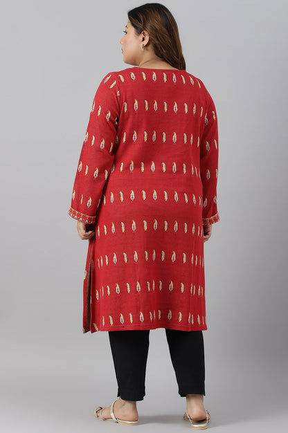 W for Woman Red Paisley Printed Plus Size Winter kurta