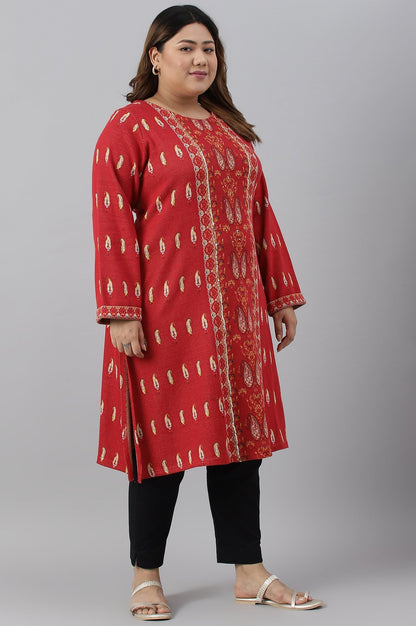 W for Woman Red Paisley Printed Plus Size Winter kurta