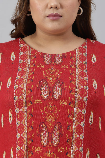 W for Woman Red Paisley Printed Plus Size Winter kurta