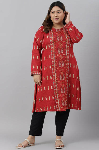W for Woman Red Paisley Printed Plus Size Winter kurta