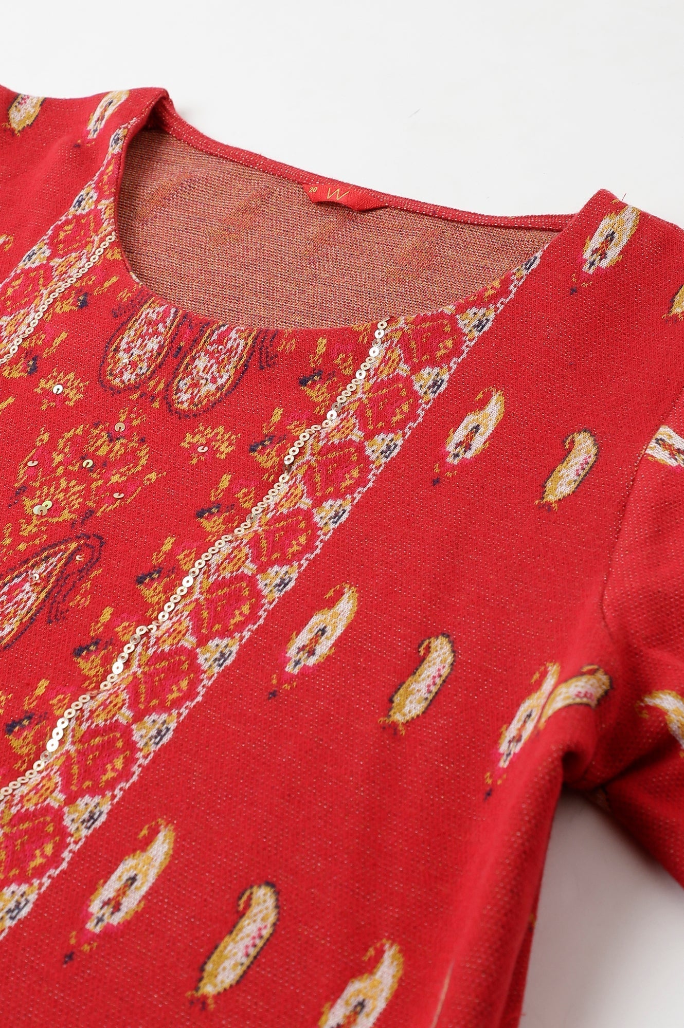 W for Woman Red Paisley Printed Plus Size Winter kurta