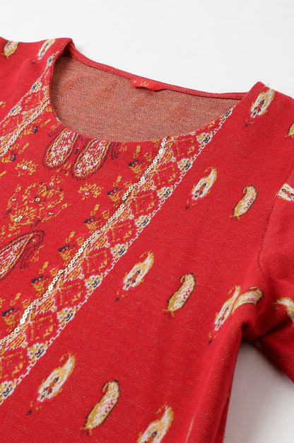 W for Woman Red Paisley Printed Plus Size Winter kurta
