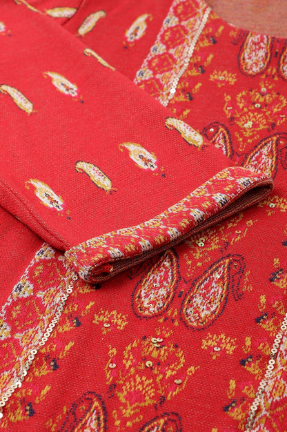 W for Woman Red Paisley Printed Plus Size Winter kurta
