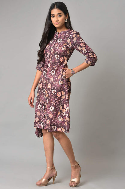 W for Woman Pink Floral Printed Western Shirt Dress