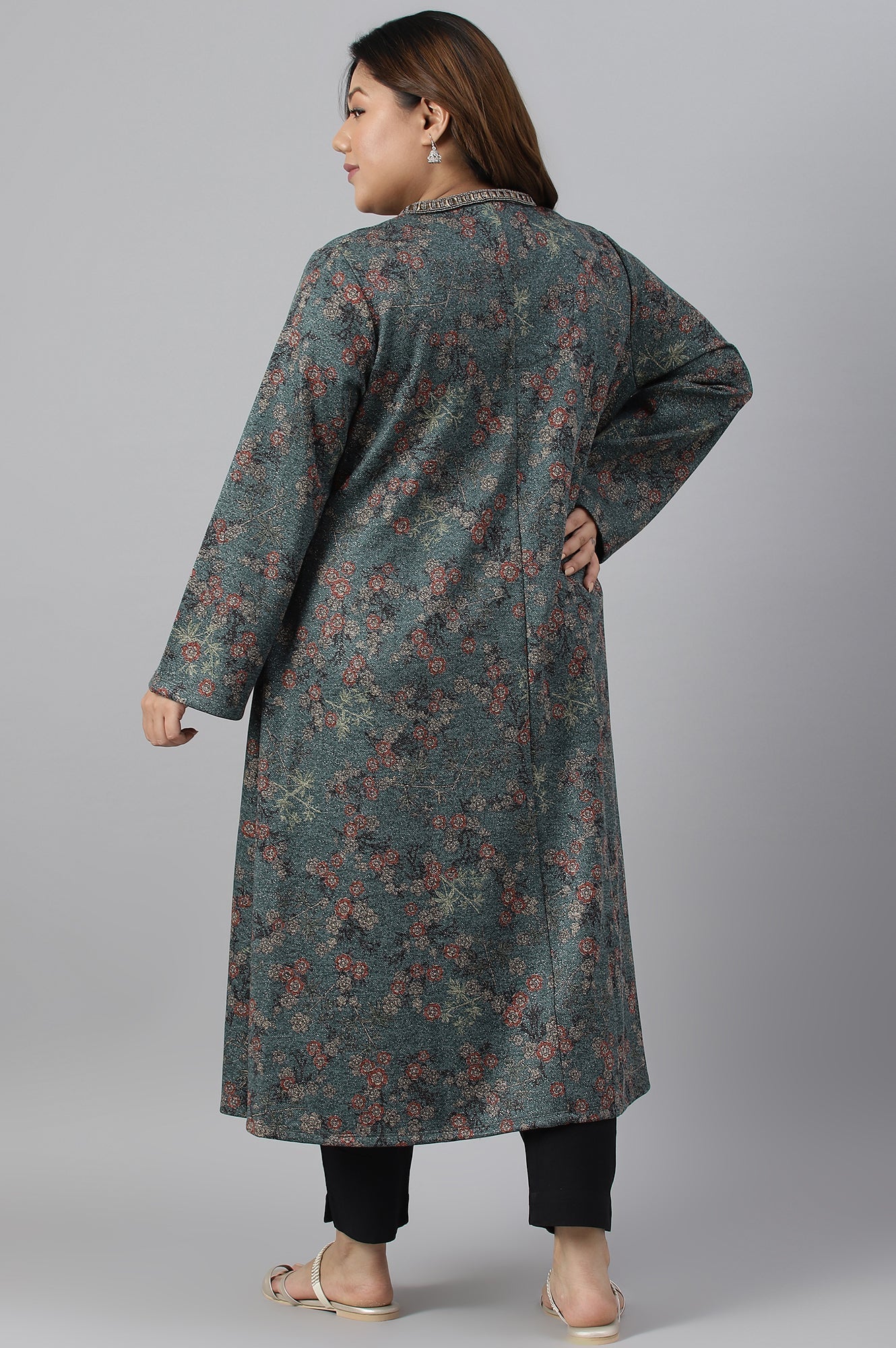 W for Woman Teal Blue Flared Plus Size Winter kurta