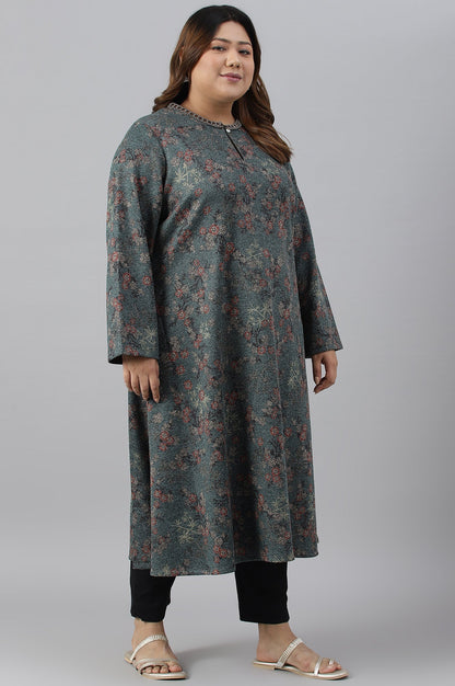 W for Woman Teal Blue Flared Plus Size Winter kurta