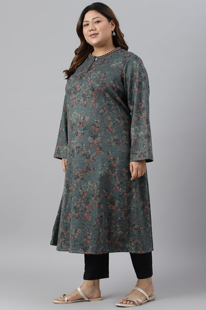 W for Woman Teal Blue Flared Plus Size Winter kurta