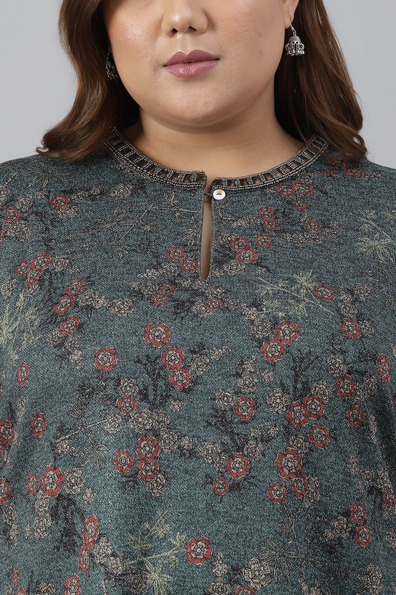 W for Woman Teal Blue Flared Plus Size Winter kurta