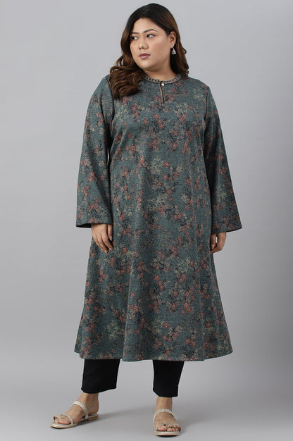 W for Woman Teal Blue Flared Plus Size Winter kurta