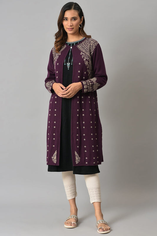 W for Woman Purple Reversible Jacqaurd Cardigan