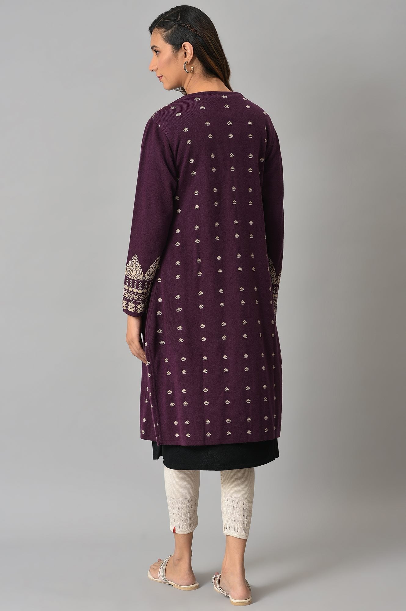 W for Woman Purple Reversible Jacqaurd Cardigan
