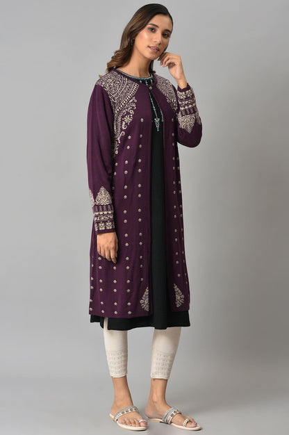 W for Woman Purple Reversible Jacqaurd Cardigan