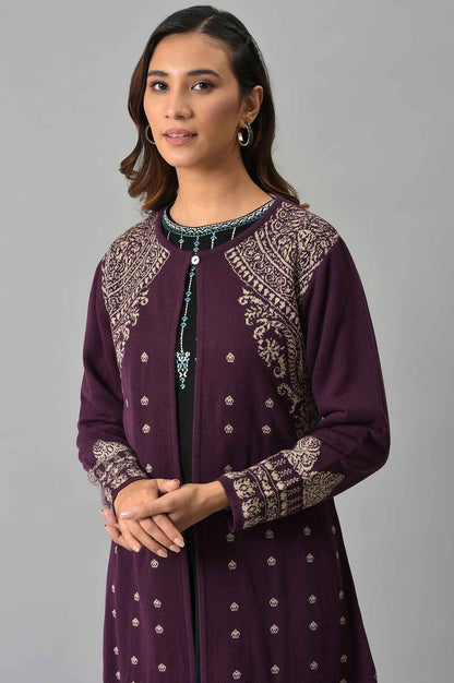 W for Woman Purple Reversible Jacqaurd Cardigan