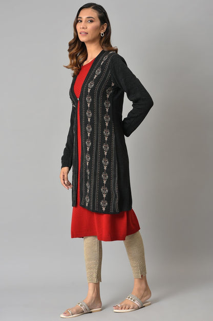 W for Woman Grey Floral Printed Women Cardigan
