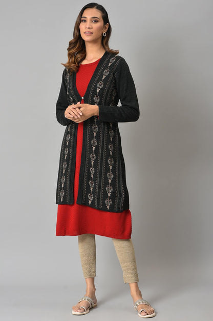 W for Woman Grey Floral Printed Women Cardigan