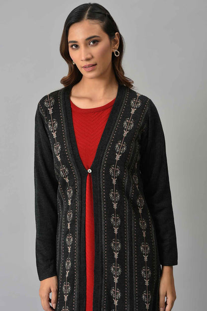 W for Woman Grey Floral Printed Women Cardigan