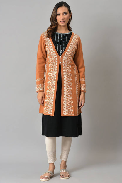 W for Woman Orange Geometric Printed Reversible Cardigan