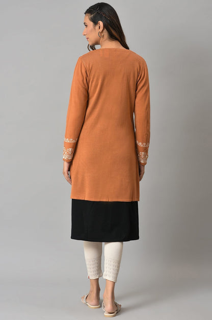 W for Woman Orange Geometric Printed Reversible Cardigan