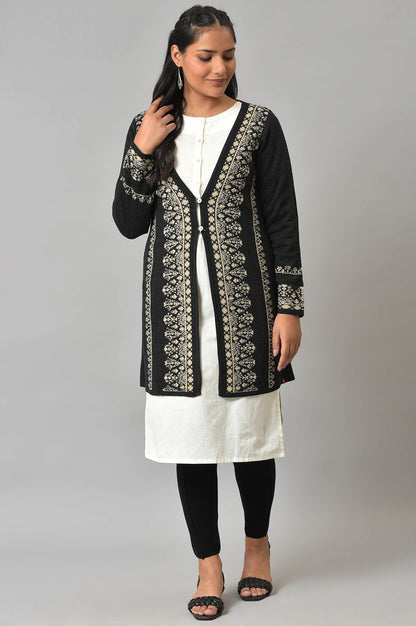 W for Woman Black Reversible Jacquard Women Cardigan