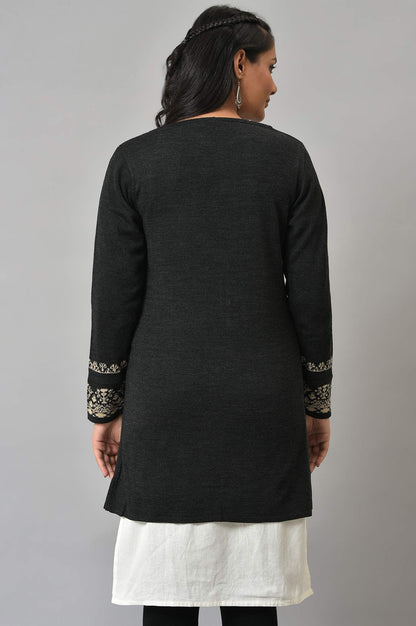 W for Woman Black Reversible Jacquard Women Cardigan