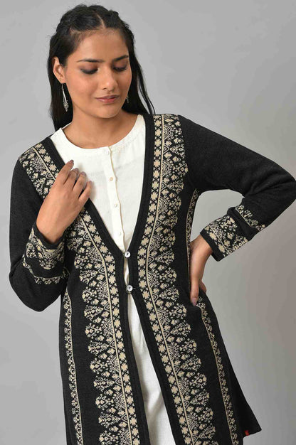 W for Woman Black Reversible Jacquard Women Cardigan