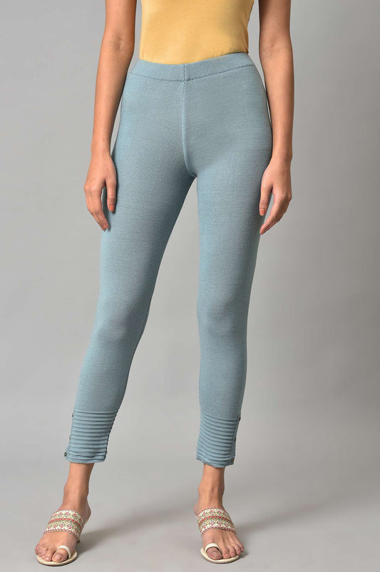 W for Woman Light Blue Acrylic Winter Leggings