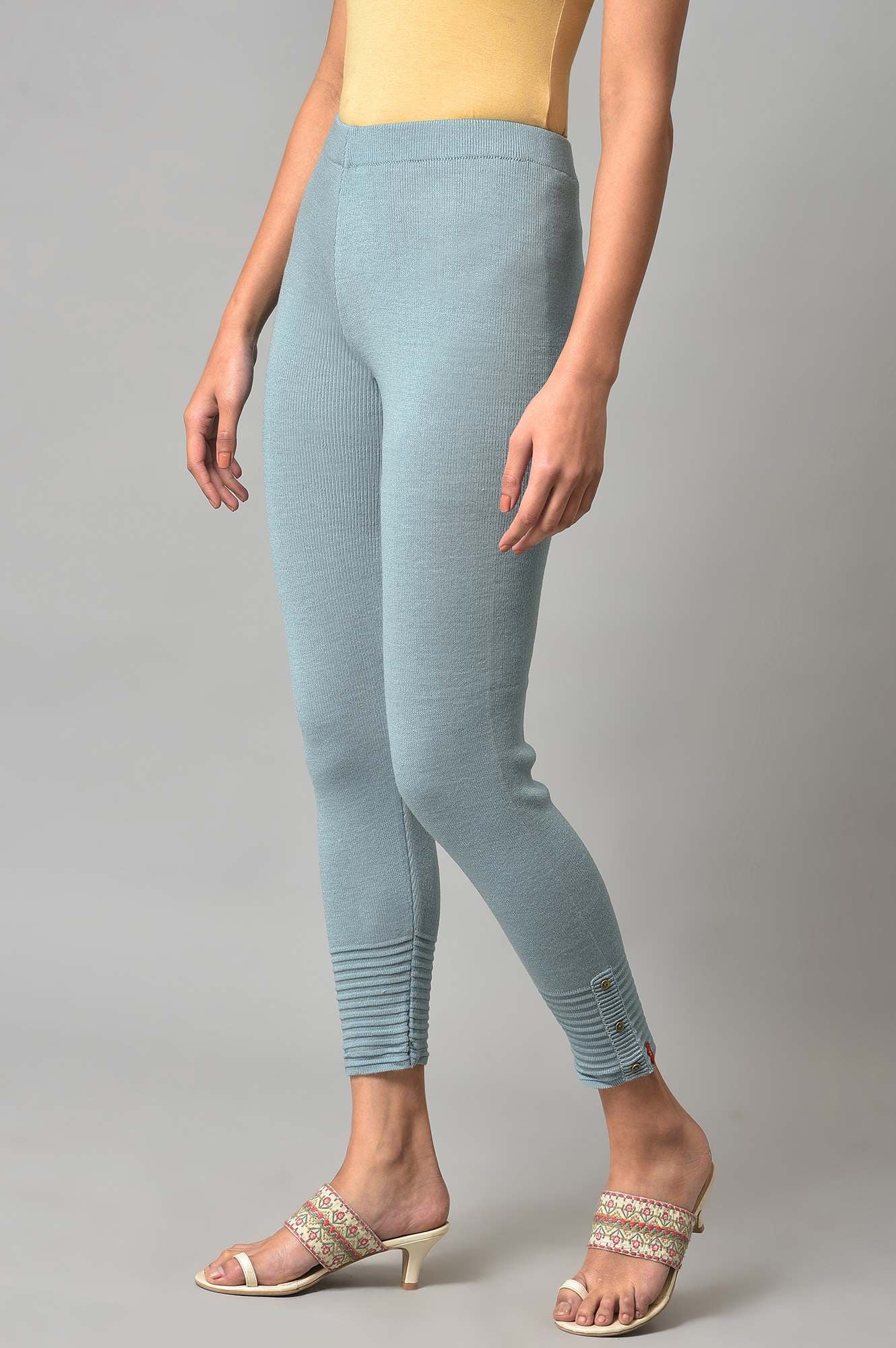 W for Woman Light Blue Acrylic Winter Leggings