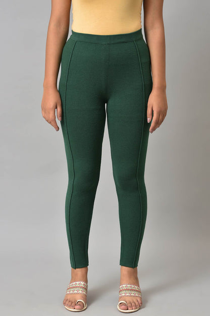 W for Woman Dark Green Solid Winter Tights
