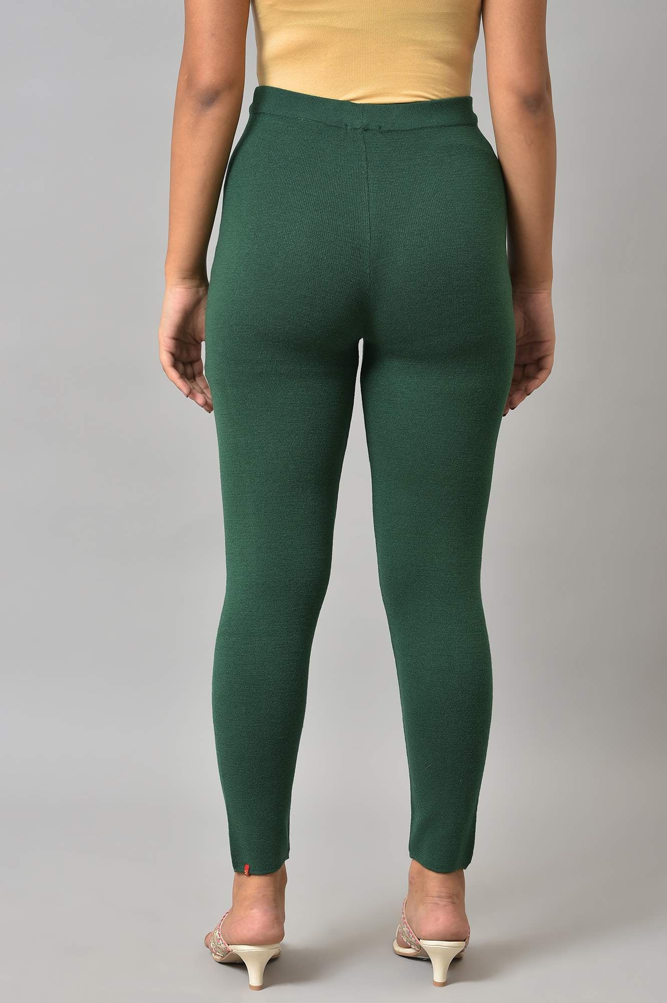 W for Woman Dark Green Solid Winter Tights
