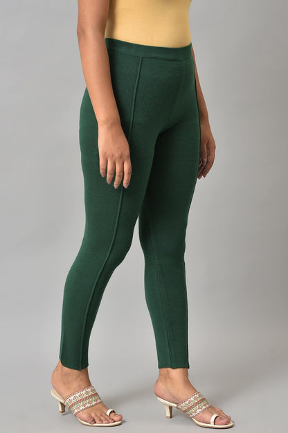 W for Woman Dark Green Solid Winter Tights