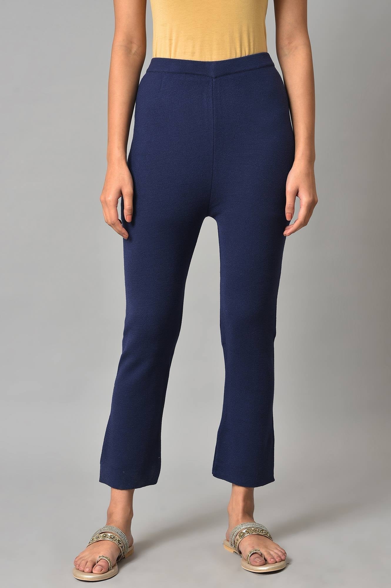 W for Woman Blue Knitted Women Straight Pants