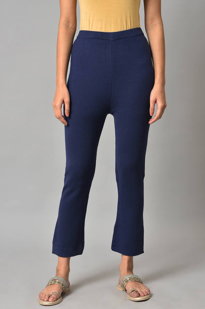 W for Woman Blue Knitted Women Straight Pants