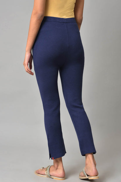 W for Woman Blue Knitted Women Straight Pants