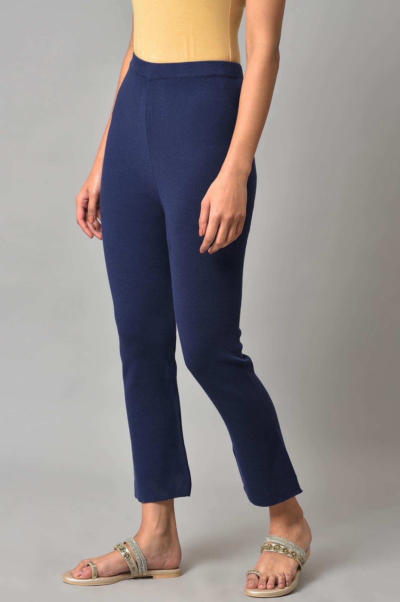 W for Woman Blue Knitted Women Straight Pants