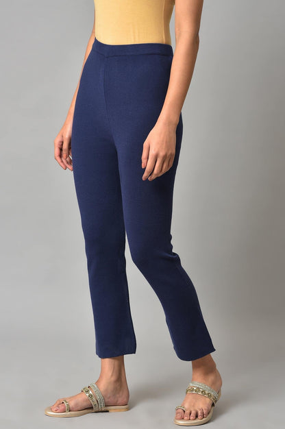 W for Woman Blue Knitted Women Straight Pants