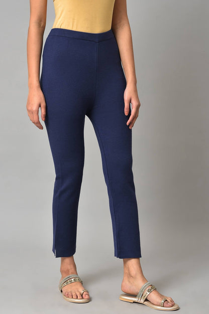 W for Woman Blue Knitted Women Straight Pants