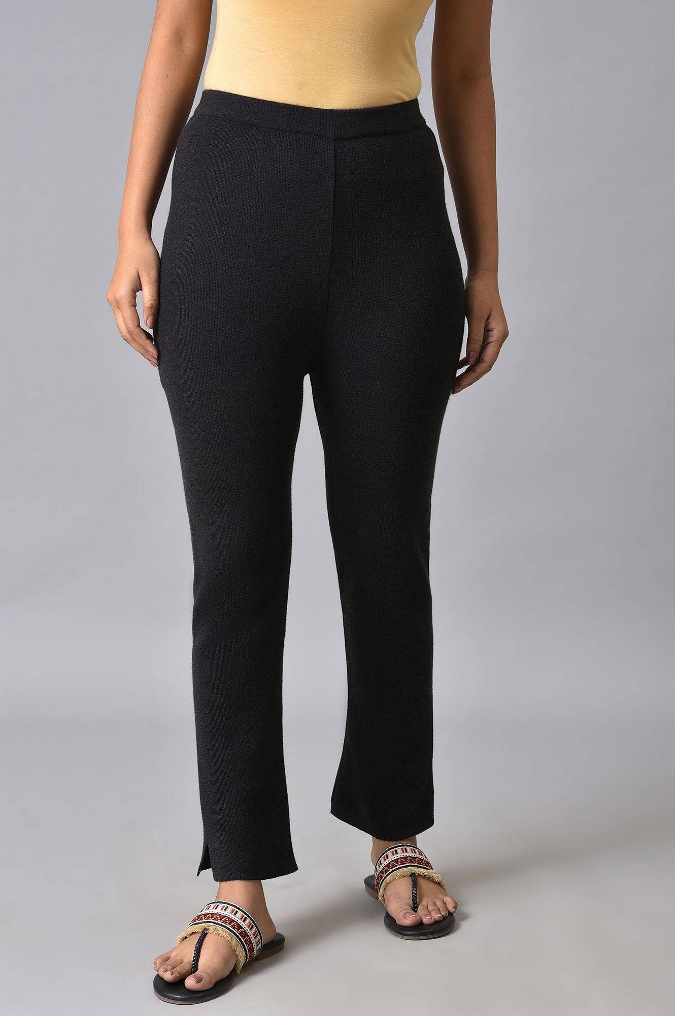 W for Woman Black Knitted Women Straight Pants