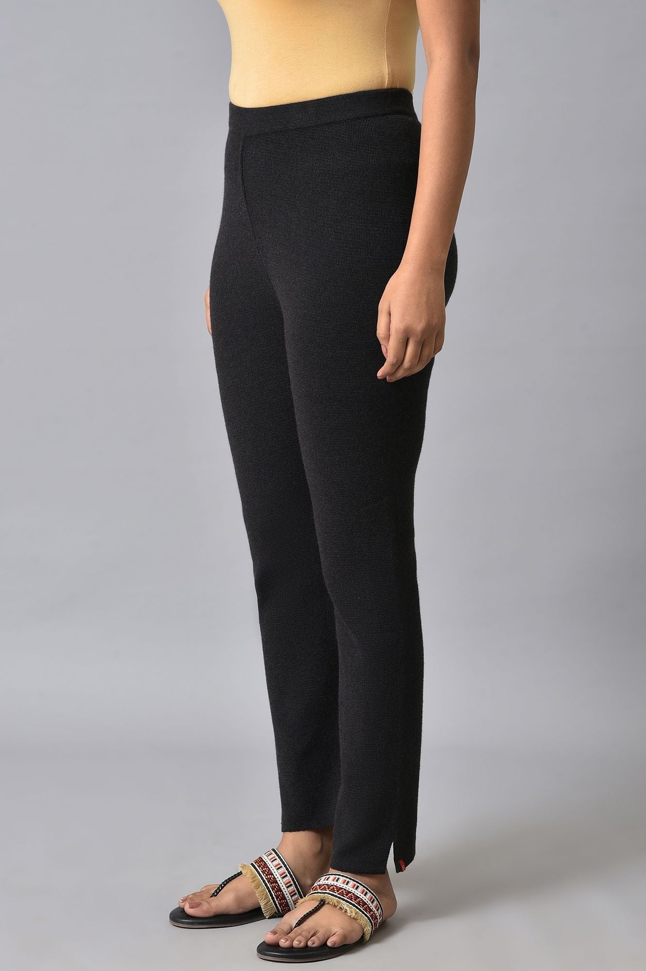 W for Woman Black Knitted Women Straight Pants