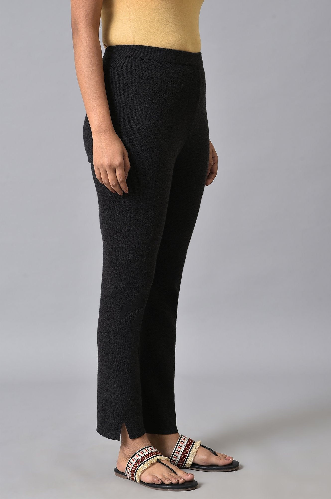 W for Woman Black Knitted Women Straight Pants