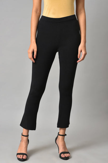 W for Woman Black Solid Knitted Flared Pants