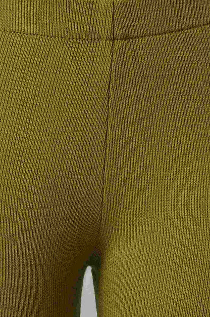 W for Woman Olive Knitted Winter Leggings With Pintucks