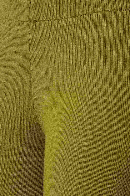 W for Woman Olive Knitted Winter Leggings With Pintucks