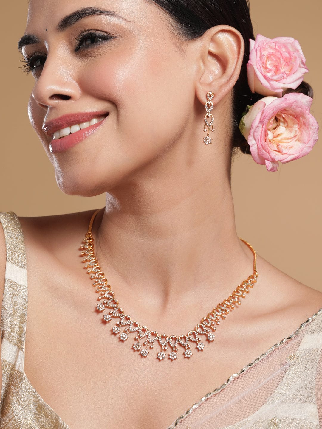 Floral Necklace Set in American Diamond Zirconia