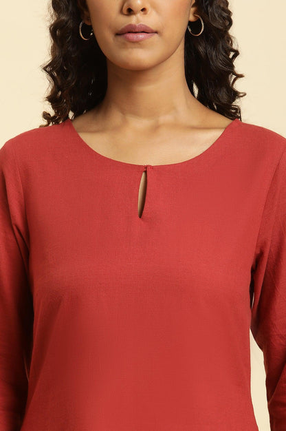 W for Woman Rust Red Solid Cotton Straight Kurta
