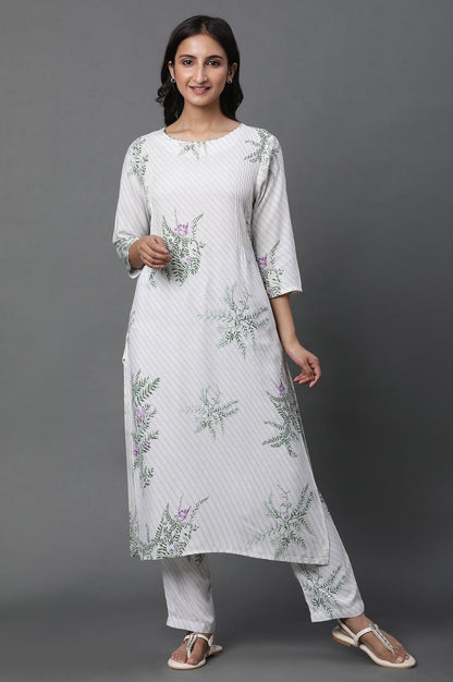 W for Woman Ecru Straight Printed Kurta And Pants Set